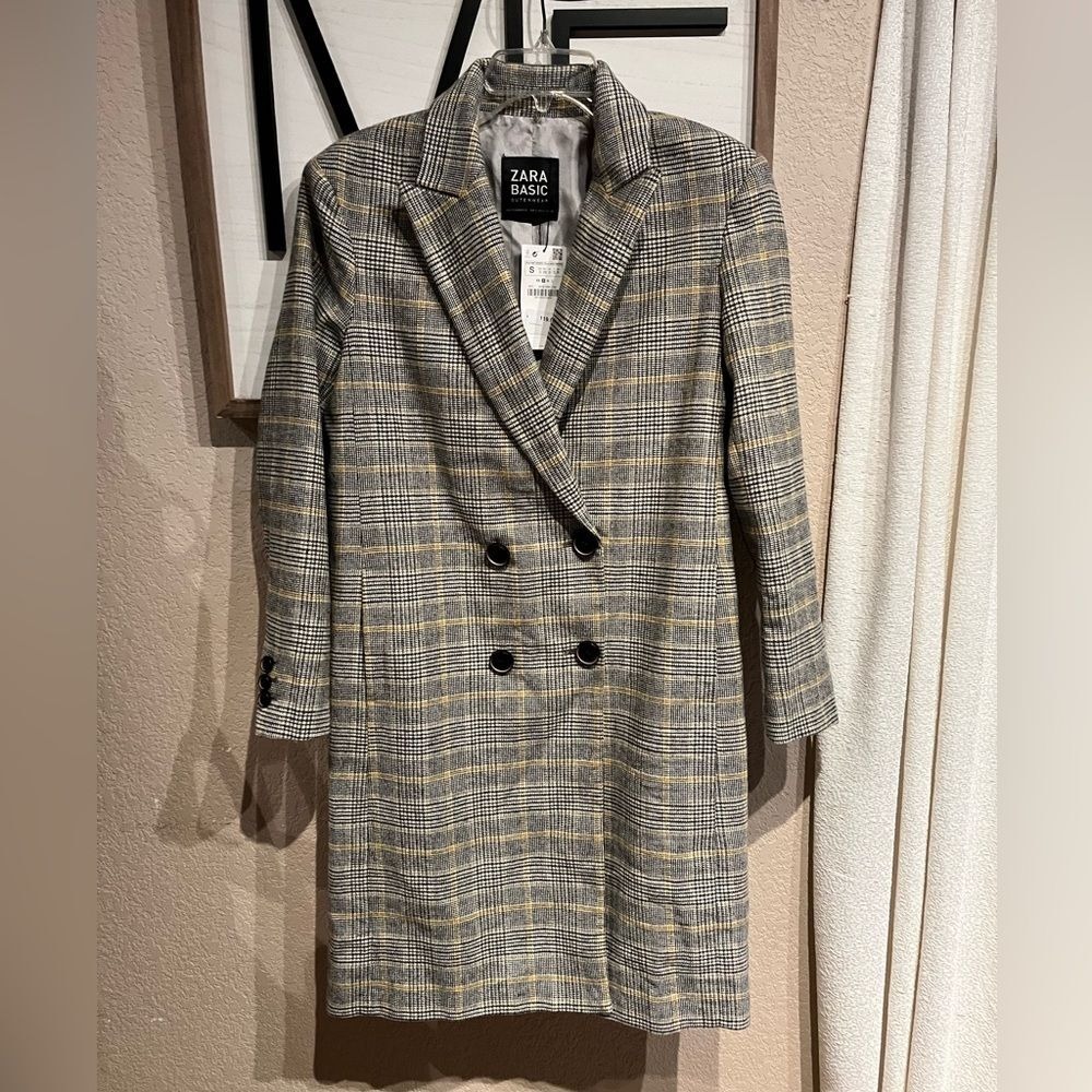 ZARA‎ basics outwear grid plaid long coat